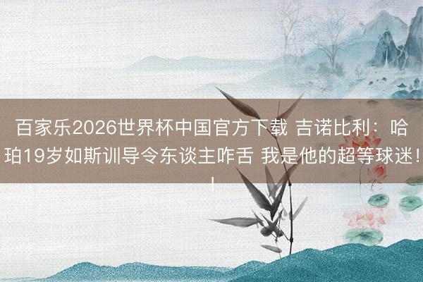 百家乐2026世界杯中国官方下载 吉诺比利：哈珀19岁如斯训导令东谈主咋舌 我是他的超等球迷！